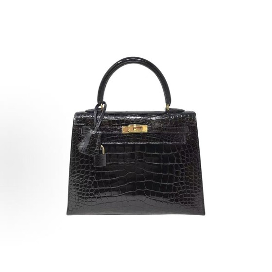 HERMES Kelly 25 Gold buckle Kelly Bag single-shoulder handbag 25 Women\'s style 89 Noir Black